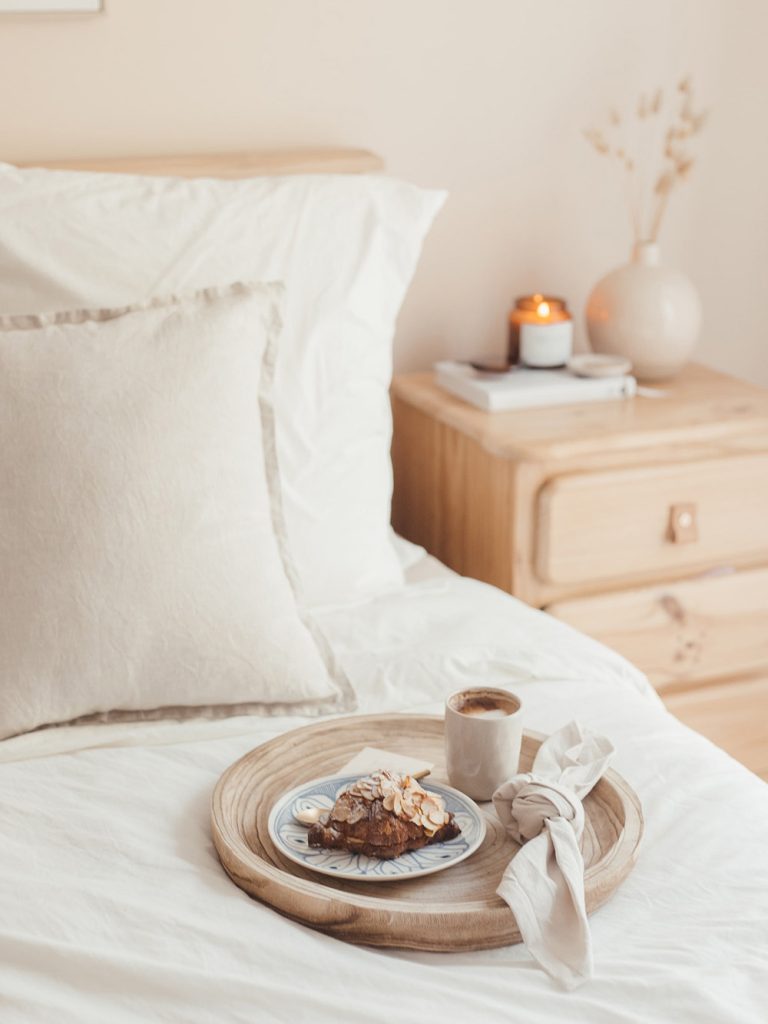 Food on bed tray 