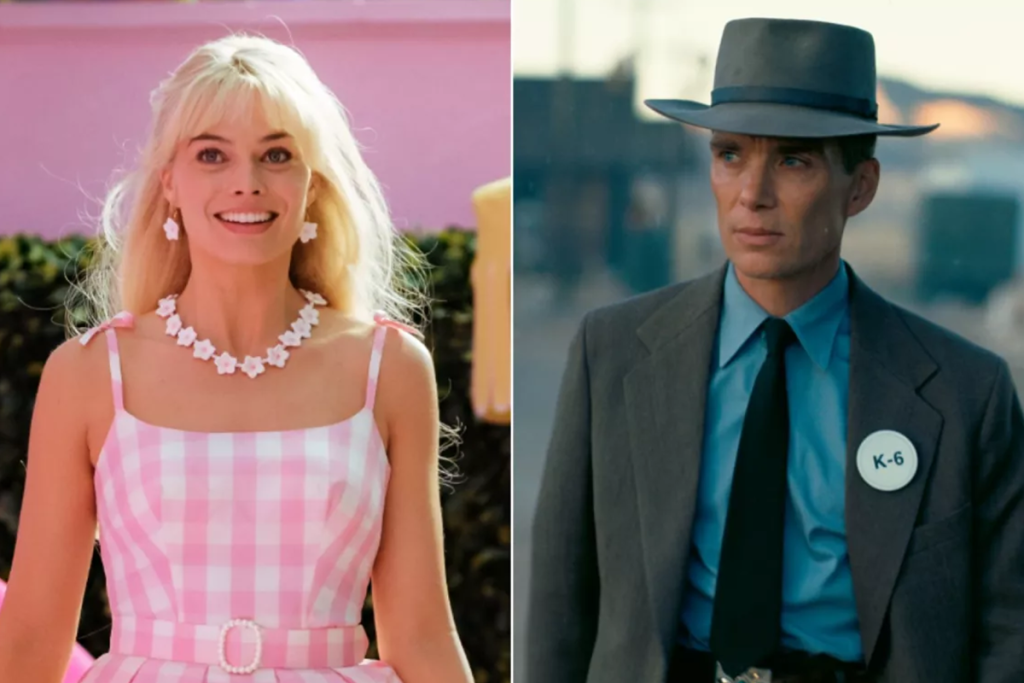 Margot Robbie in Warner Bros. Pictures’ “Barbie” and Cillian Murphy in Universal Pictures’ “Oppenheimer.” (Warner Bros. Pictures; Universal Pictures )